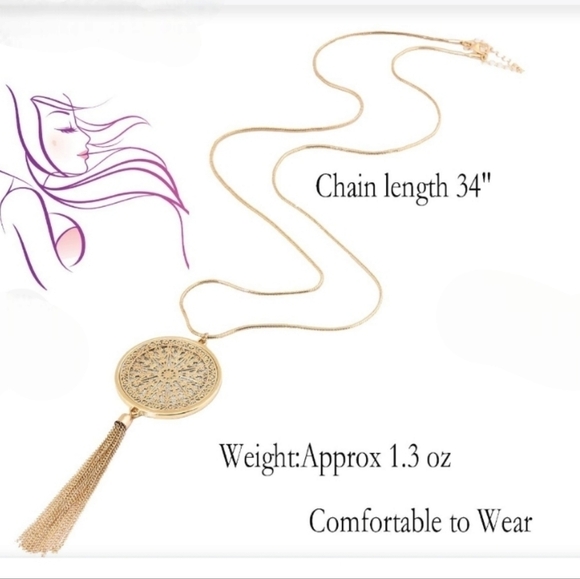 Long Necklace Disk Circle Pendant Tassel - Picture 8 of 11